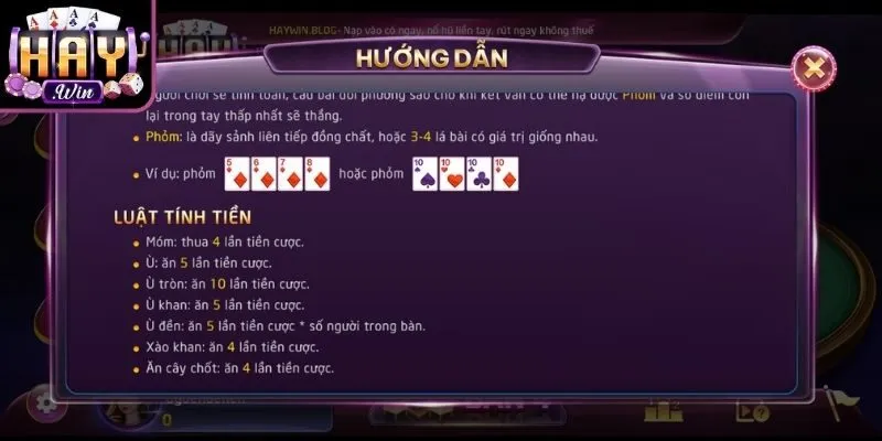 Mỗi người chơi phỏm Haywin sẽ nhận 9 hoặc 10 lá